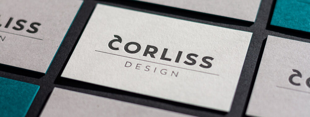 corporate/brand design logo for branding of Corliss Design on business cards done with letterpress printing