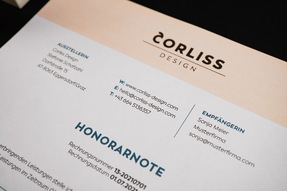 Close Up Of An Invoice Example As Part Of The Brand Identity Design For Corliss Design