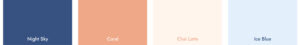 The color world of Content Wave: night blue, coral, chai latte and ice blue - by Corliss Design