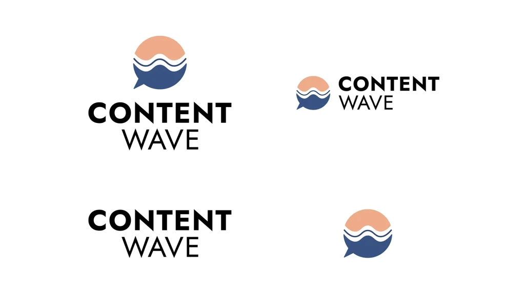 Brand Design von Corliss Design für Content Wave, zu sehen ist eine Logo Übersicht mit den unterschiedlichen Varianten des Logos