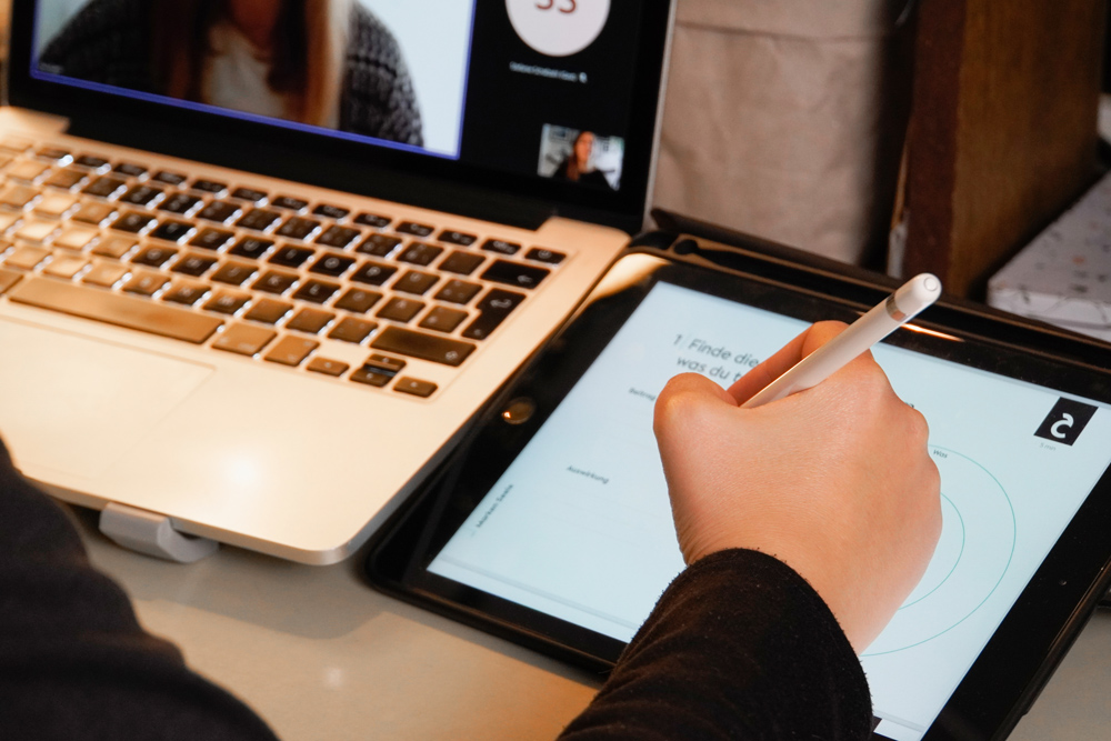 Brand Strategy Workshop online: taking notes on the iPad about purpose, mission and vision