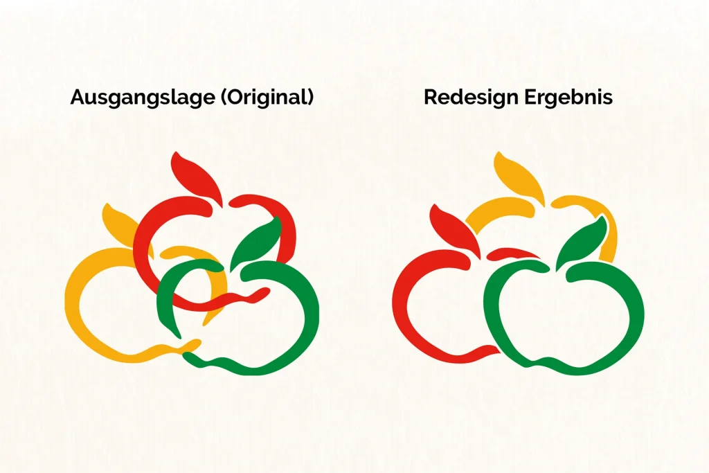 Logo Redesign und Verpackungsdesign von Corliss Design für Obstbau Hutter, zu sehen ist ein Vergleich vom Logo vorher und nachher