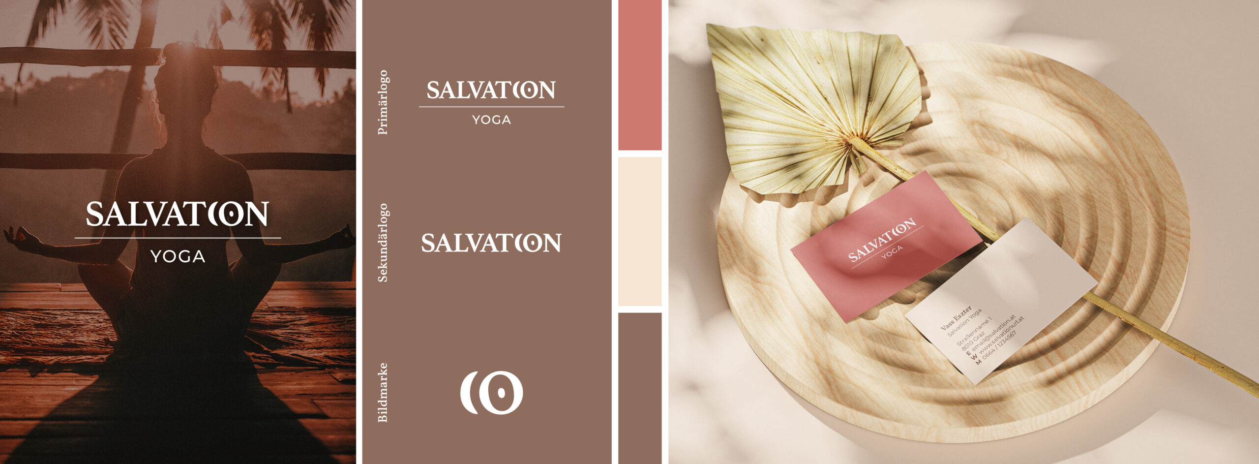 Brand Design Moodboard von Salvation Yoga mit Logo-Übersicht, Farbpalette und Visitenkarten Design | Branding by Corliss Design - Stefanie Schafzahl