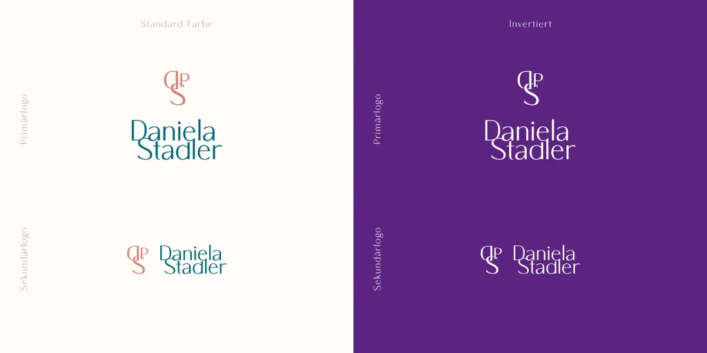 Brand Design für Daniela Stadler von Corliss Design, zu sehen ist das Primärlogo und Sekundärlogo der Marke