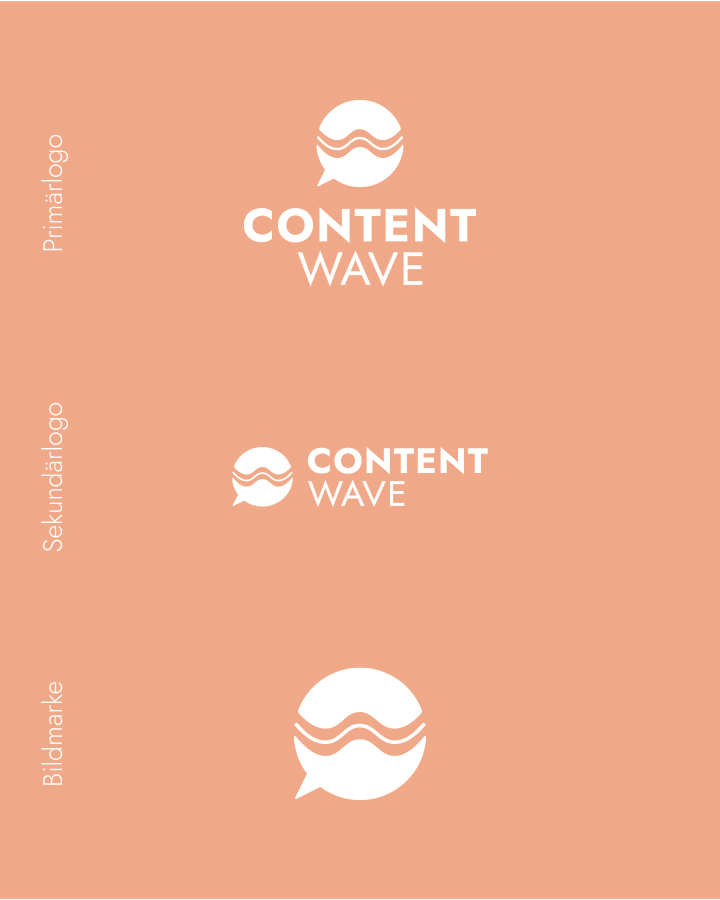 Übersicht der unterschiedlichen Logo-Varianten für content wave (Primärlogo, Sekundärlogo, Bildmarke) | by Corliss Design - Stefanie Schafzahl